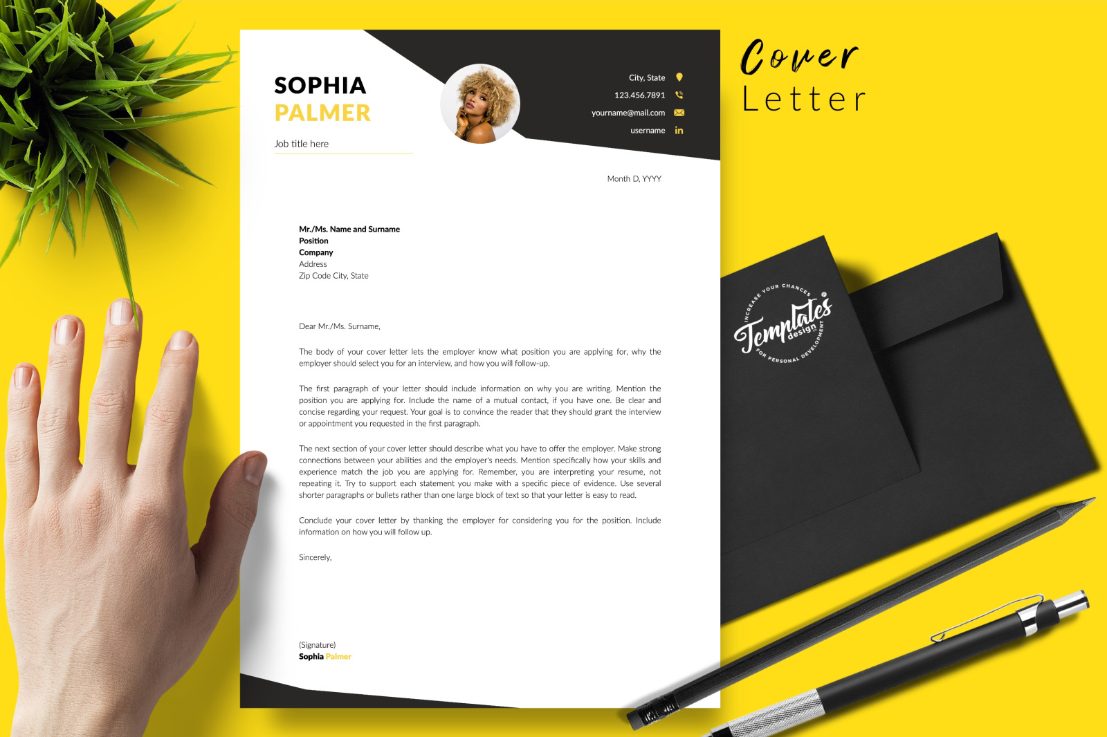 Modern Resume Template for Microsoft Word &amp; Apple Pages // Sophia Palmer CV Design Template