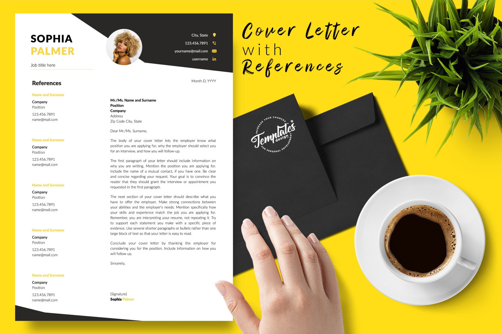 Modern Resume Template for Microsoft Word &amp; Apple Pages // Sophia Palmer CV Design Template