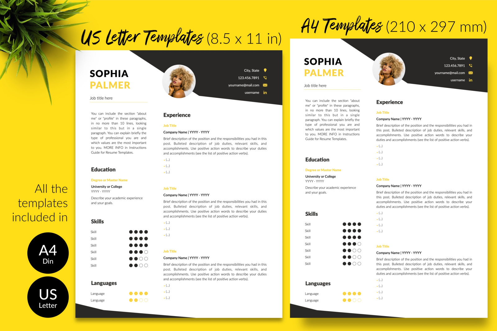 Modern Resume Template for Microsoft Word &amp; Apple Pages // Sophia Palmer CV Design Template