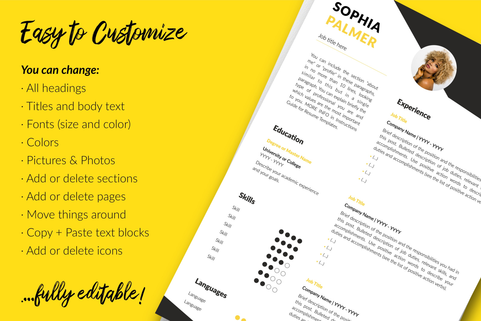 Modern Resume Template for Microsoft Word &amp; Apple Pages // Sophia Palmer CV Design Template