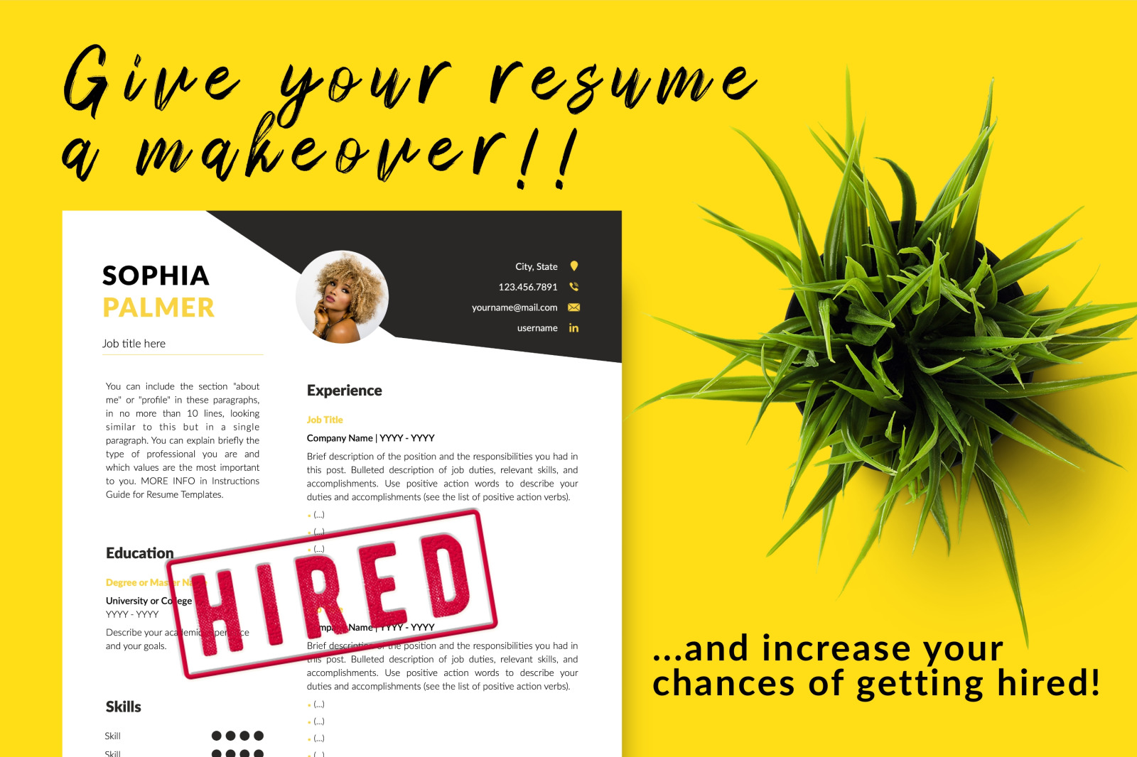 Modern Resume Template for Microsoft Word &amp; Apple Pages // Sophia Palmer CV Design Template