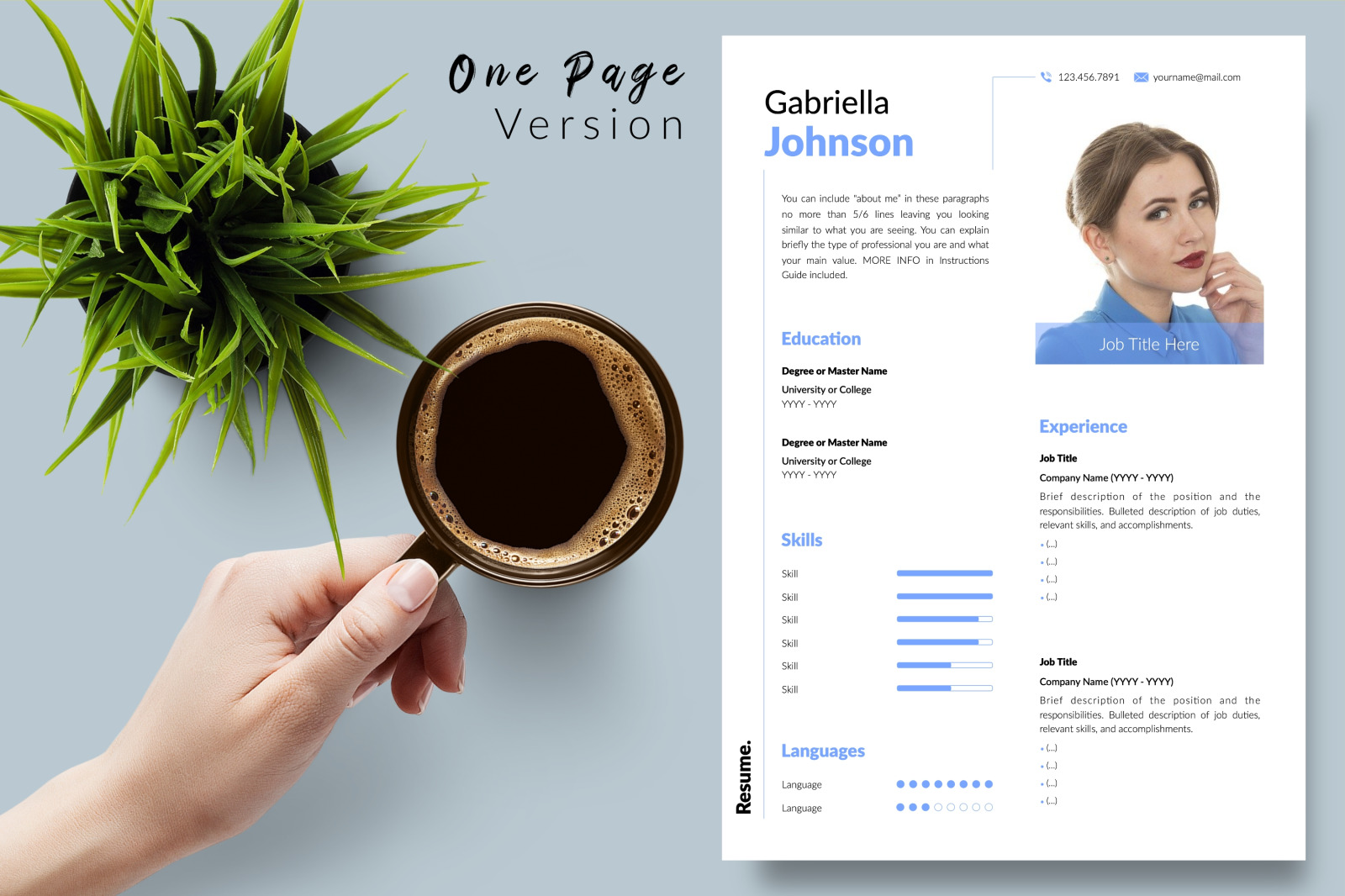 Creative Resume Template for Microsoft Word &amp; Apple Pages // Gabriella Johnson CV Design Template