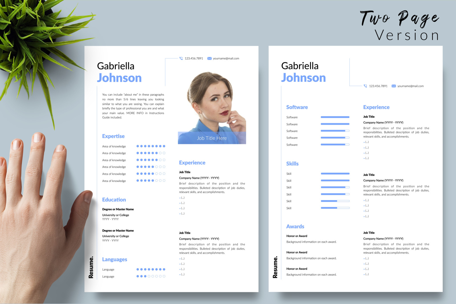 Creative Resume Template for Microsoft Word &amp; Apple Pages // Gabriella Johnson CV Design Template