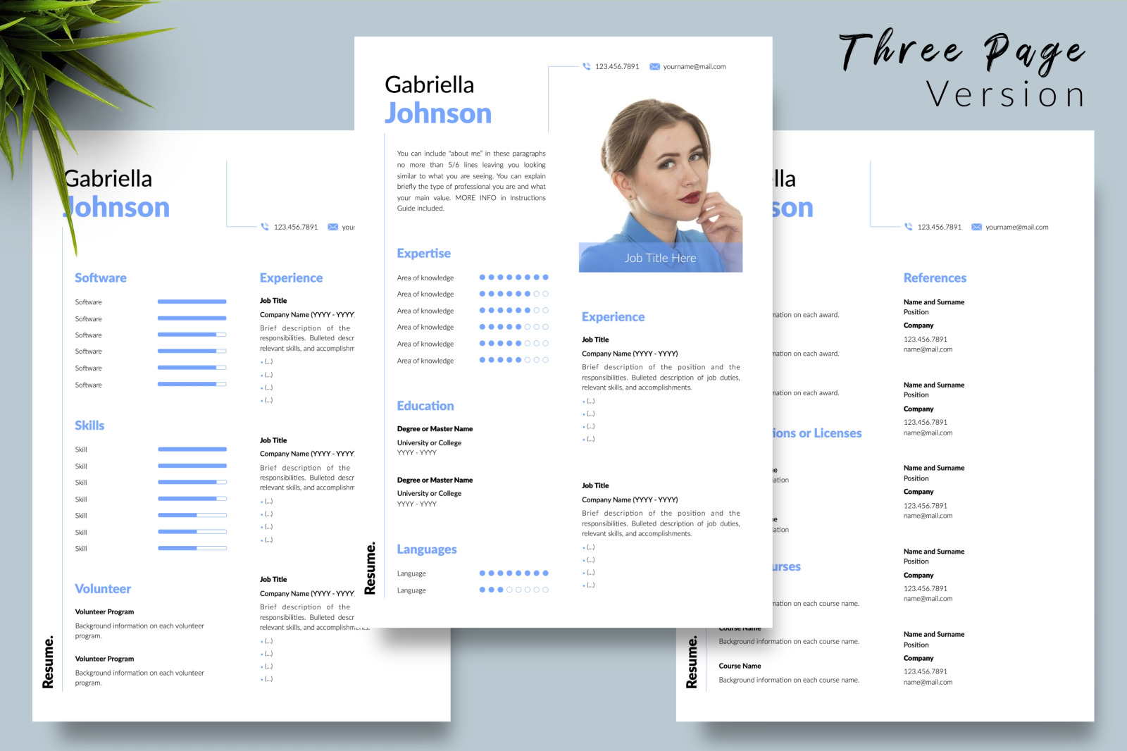 Creative Resume Template for Microsoft Word &amp; Apple Pages // Gabriella Johnson CV Design Template