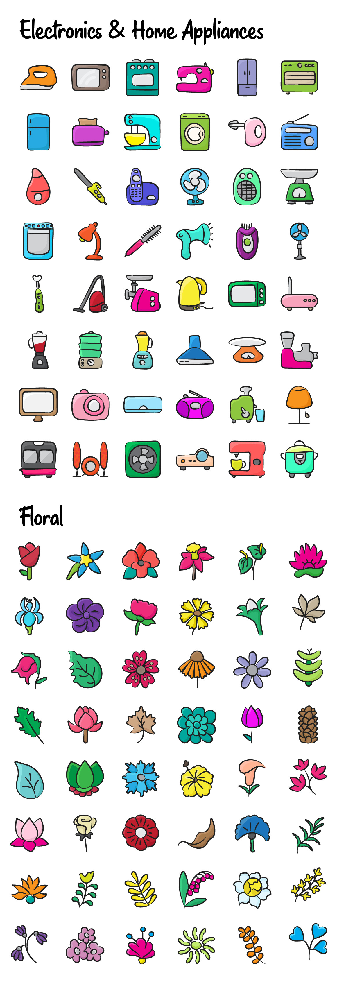 1100+ Flat Hand Drawn Icons