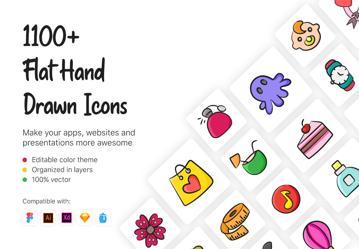 1100+ Flat Hand Drawn Icons