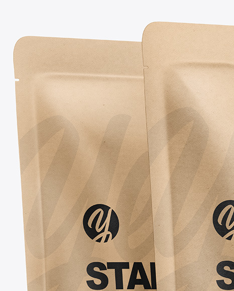 Two Kraft Paper Stand-up Pouches Mockup