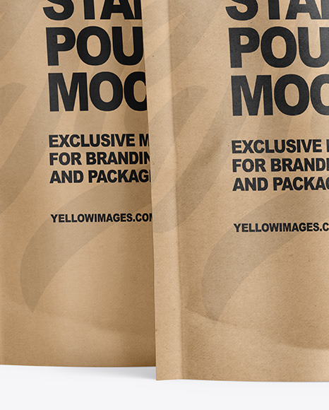 Two Kraft Paper Stand-up Pouches Mockup