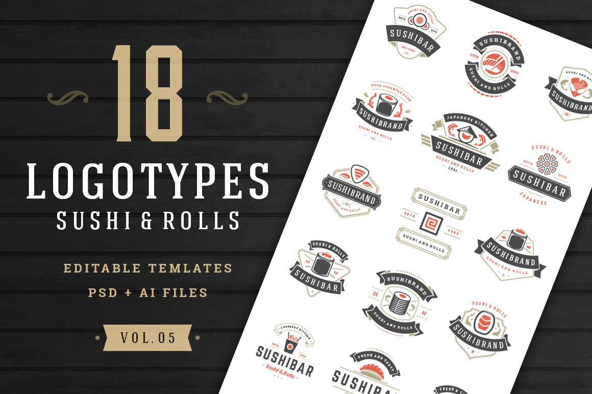 18 Sushi Bar Logos and Badges 18 Sushi Bar Logos and Badges