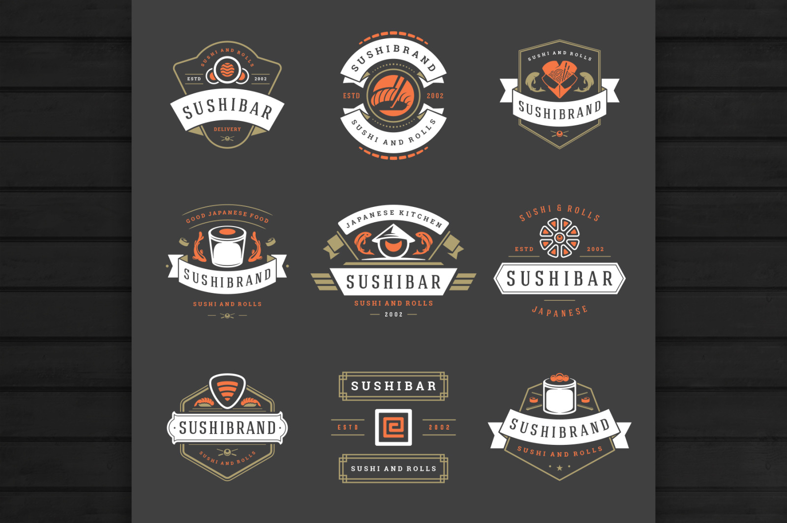 18 Sushi Bar Logos and Badges 18 Sushi Bar Logos and Badges