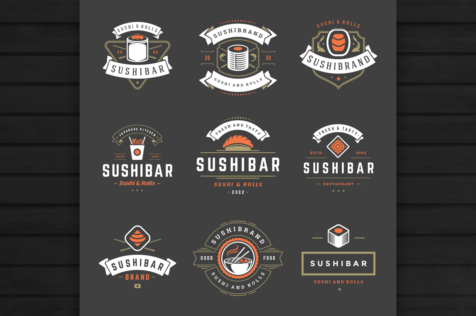 18 Sushi Bar Logos and Badges 18 Sushi Bar Logos and Badges