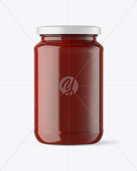 Clear Glass Jar with Red Sauce Mockup