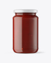 Clear Glass Jar with Red Sauce Mockup