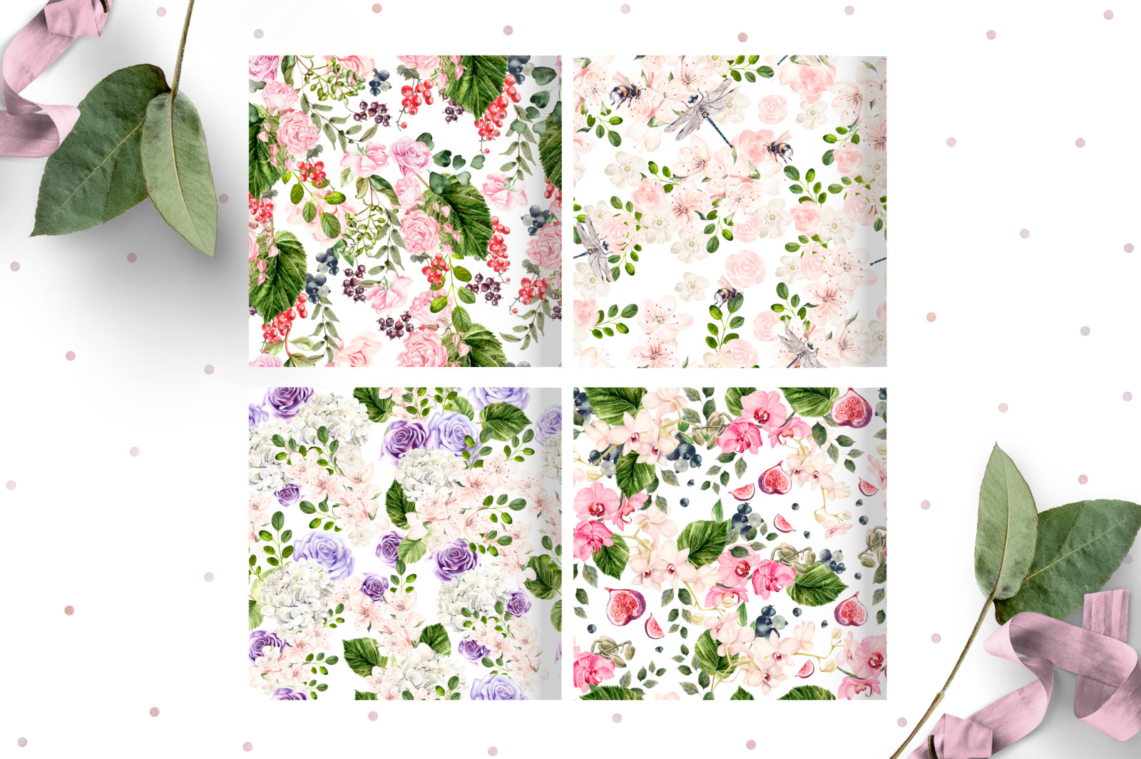 10 Hand Drawn Watercolor patterns