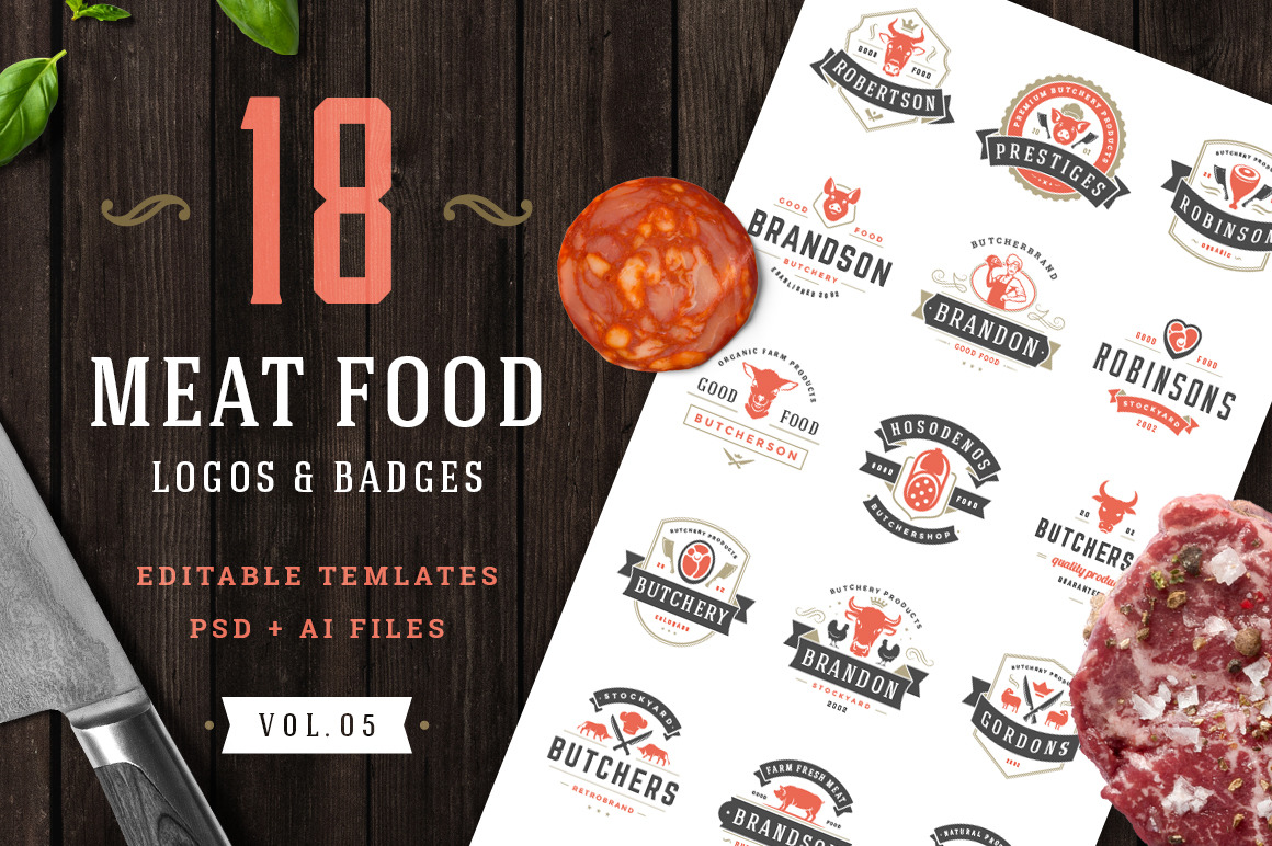 18 Meat Food Logos and Badges 18 Meat Food Logos and Badges