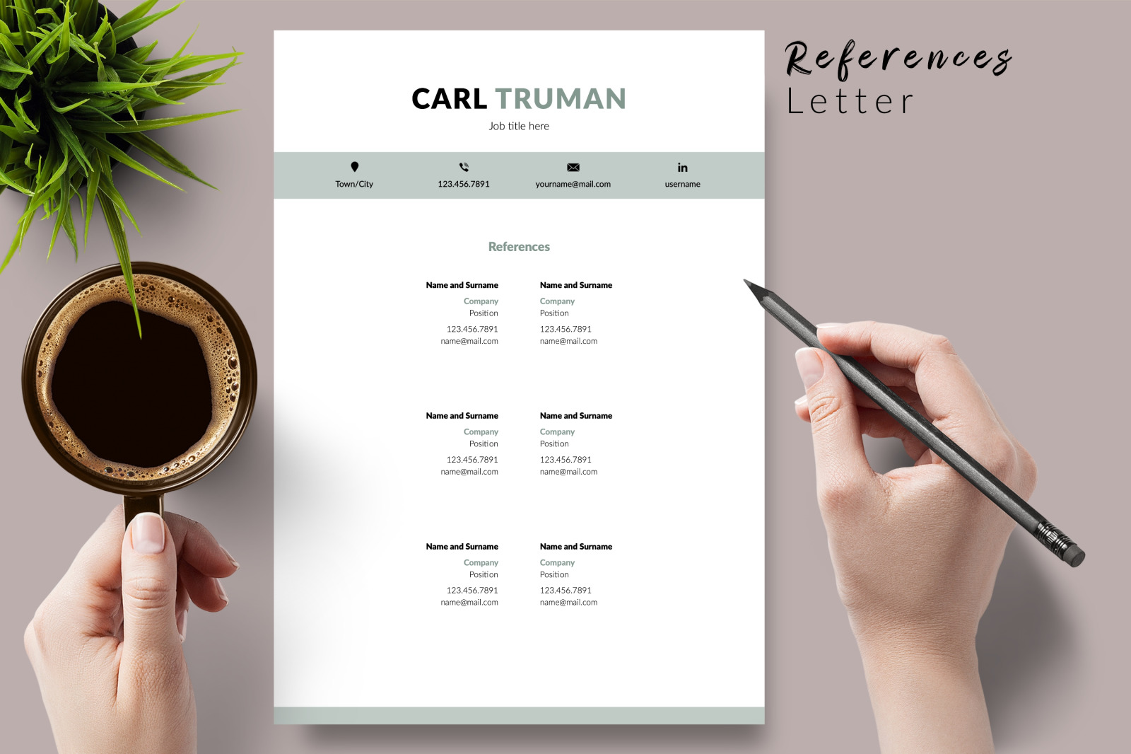 Modern Resume Template for Microsoft Word &amp; Apple Pages // Carl Truman CV Design Template