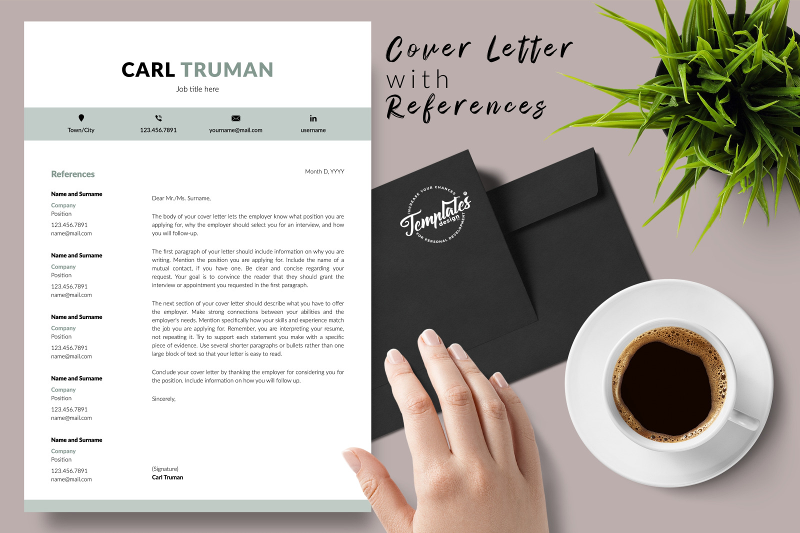 Modern Resume Template for Microsoft Word &amp; Apple Pages // Carl Truman CV Design Template