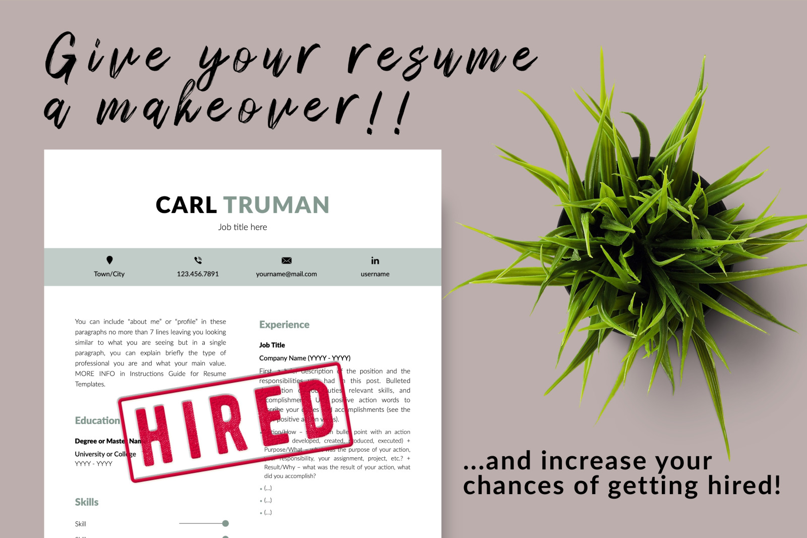 Modern Resume Template for Microsoft Word &amp; Apple Pages // Carl Truman CV Design Template