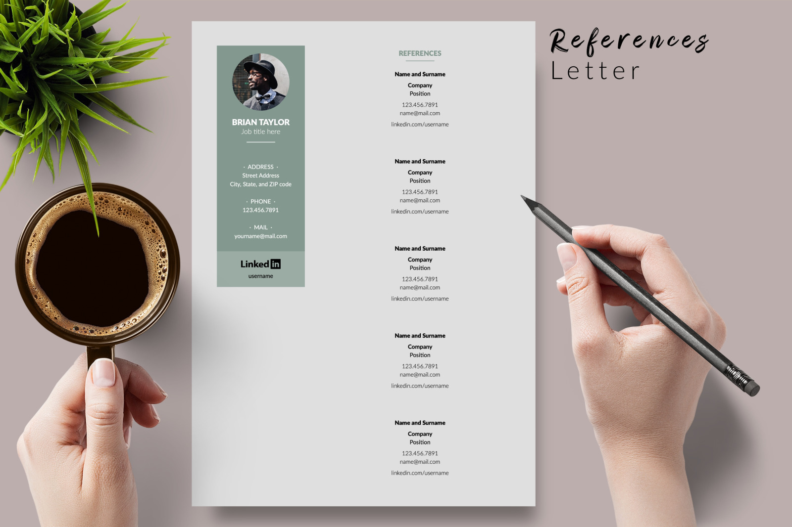 Modern Resume Template for Microsoft Word &amp; Apple Pages // Brian Taylor CV Design Template