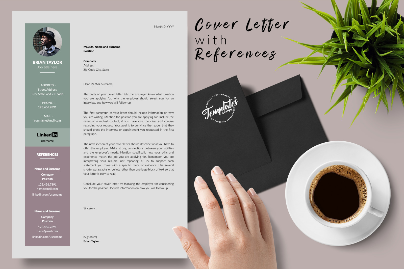 Modern Resume Template for Microsoft Word &amp; Apple Pages // Brian Taylor CV Design Template