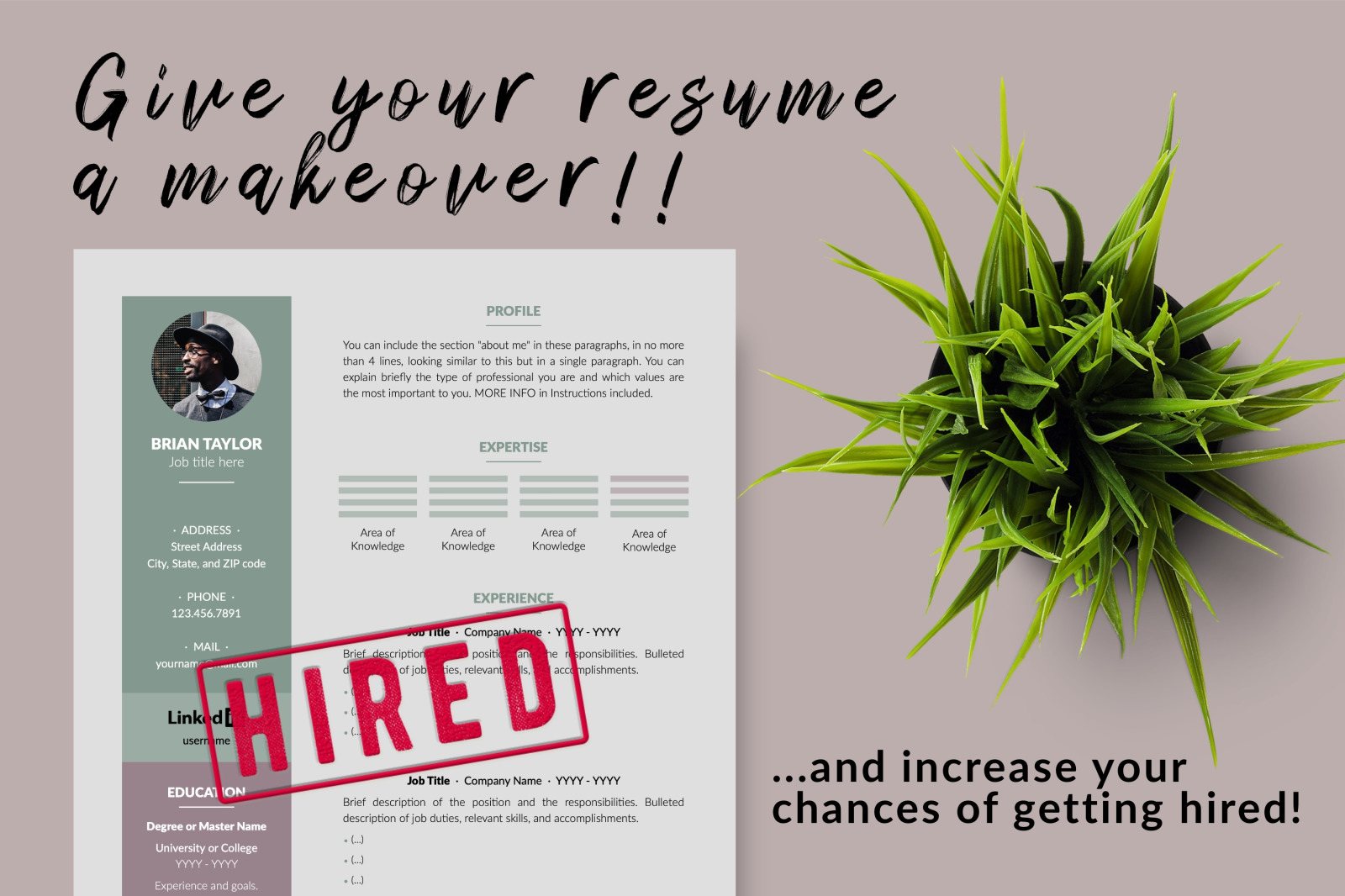 Modern Resume Template for Microsoft Word &amp; Apple Pages // Brian Taylor CV Design Template