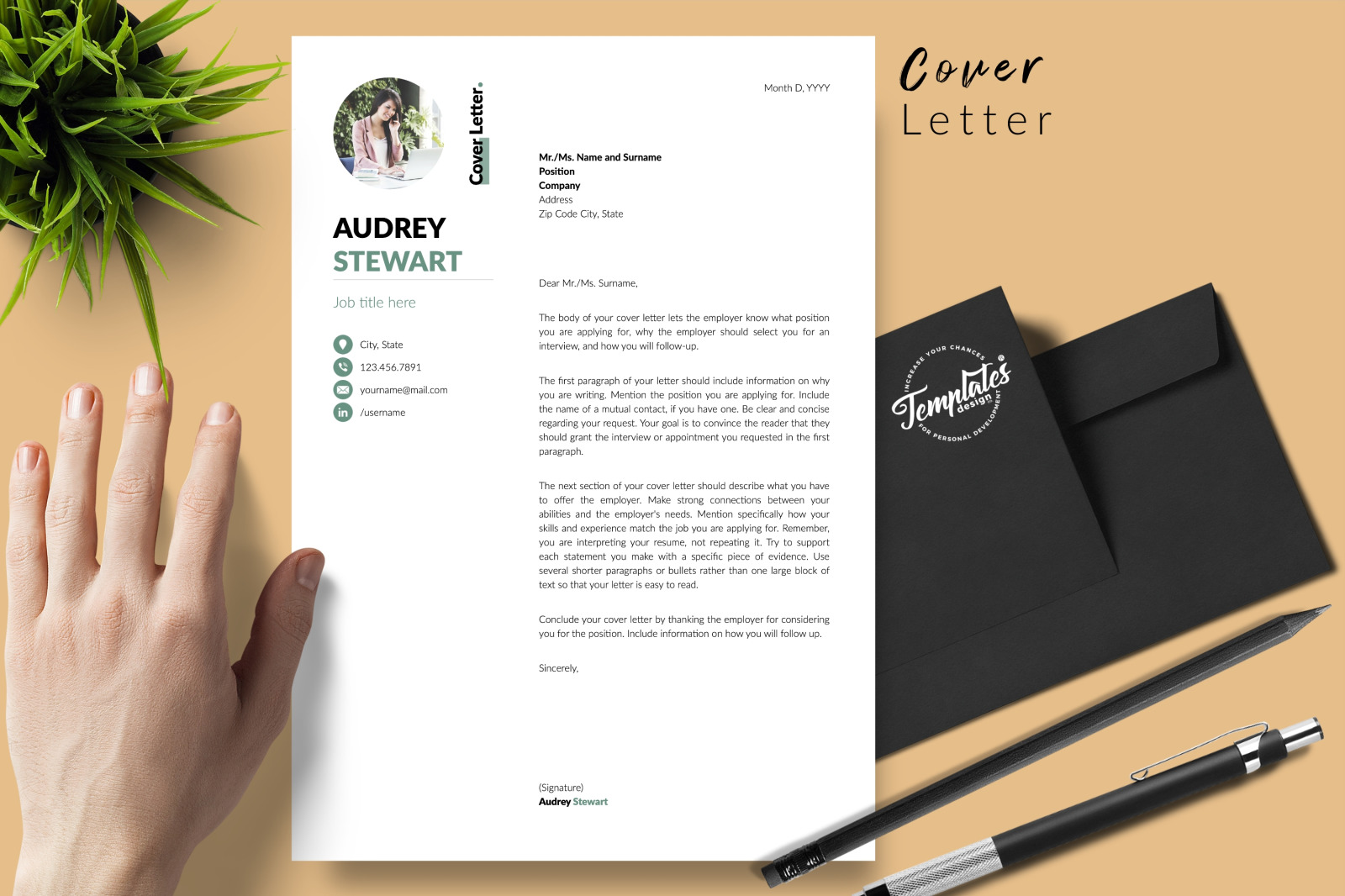 Modern Resume Template for Microsoft Word &amp; Apple Pages // Audrey Stewart CV Design Template