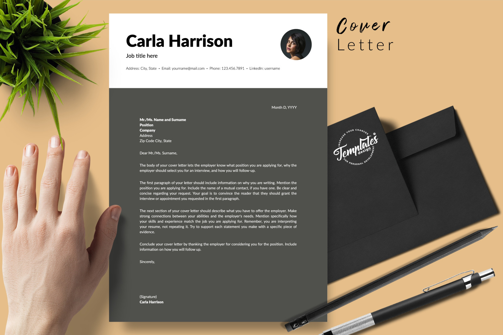 Modern Resume Template for Microsoft Word &amp; Apple Pages // Carla Harrison CV Design Template