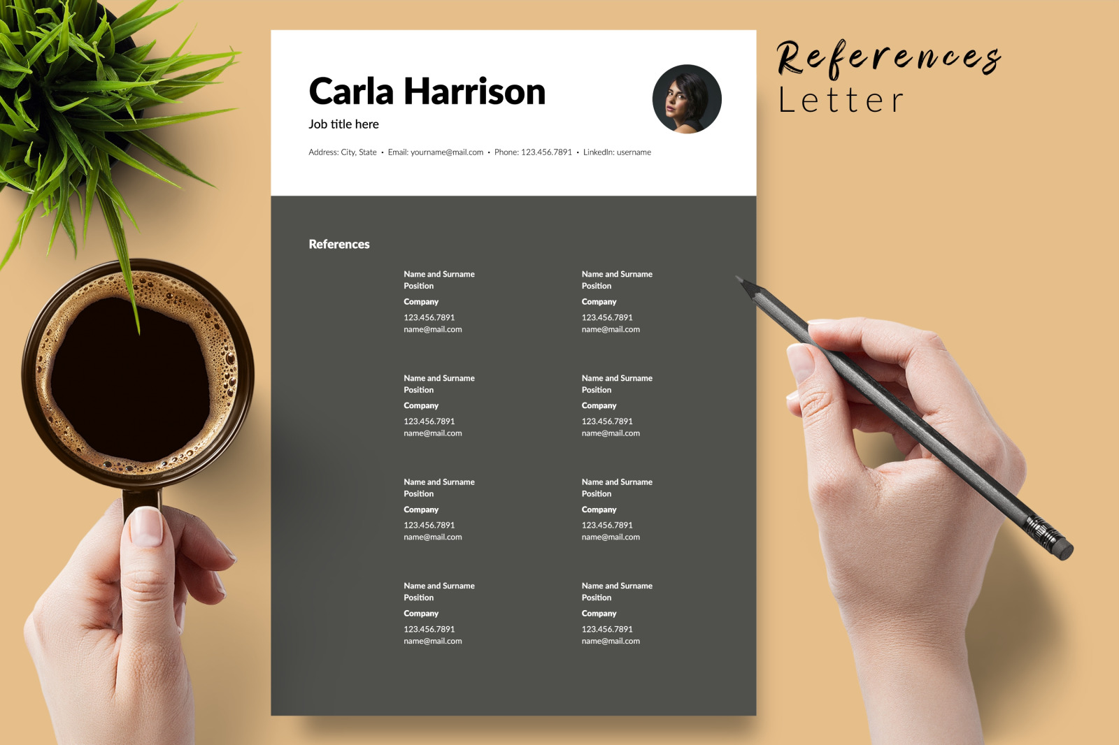 Modern Resume Template for Microsoft Word &amp; Apple Pages // Carla Harrison CV Design Template