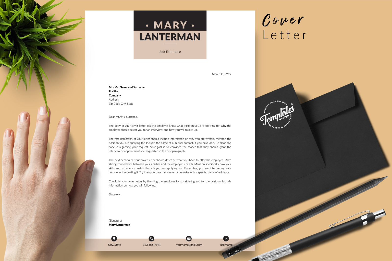 Modern Resume Template for Microsoft Word &amp; Apple Pages // Mary Lanterman CV Design Template