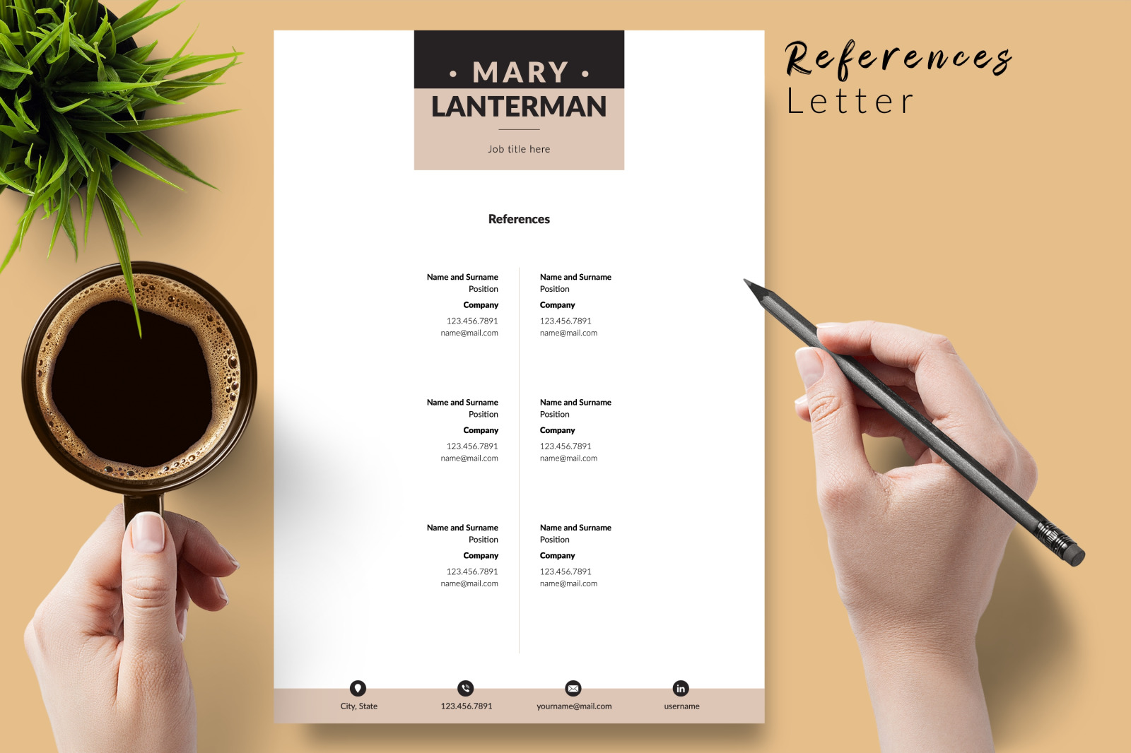 Modern Resume Template for Microsoft Word &amp; Apple Pages // Mary Lanterman CV Design Template