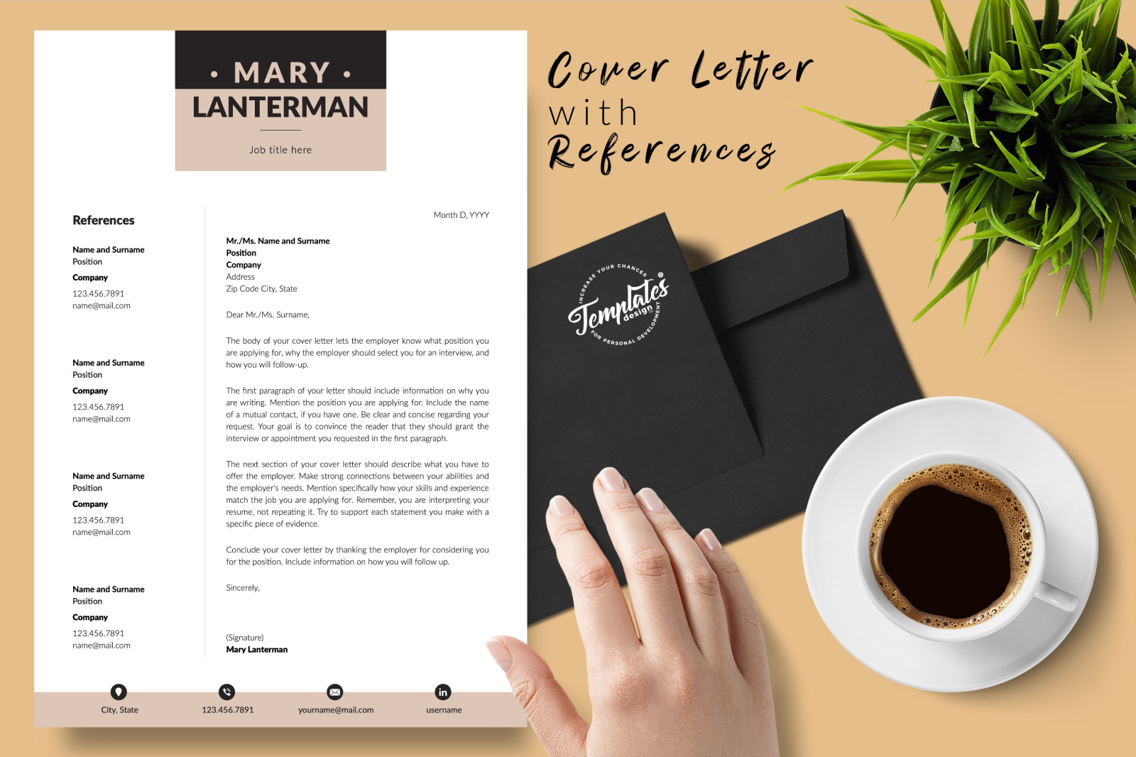 Modern Resume Template for Microsoft Word &amp; Apple Pages // Mary Lanterman CV Design Template