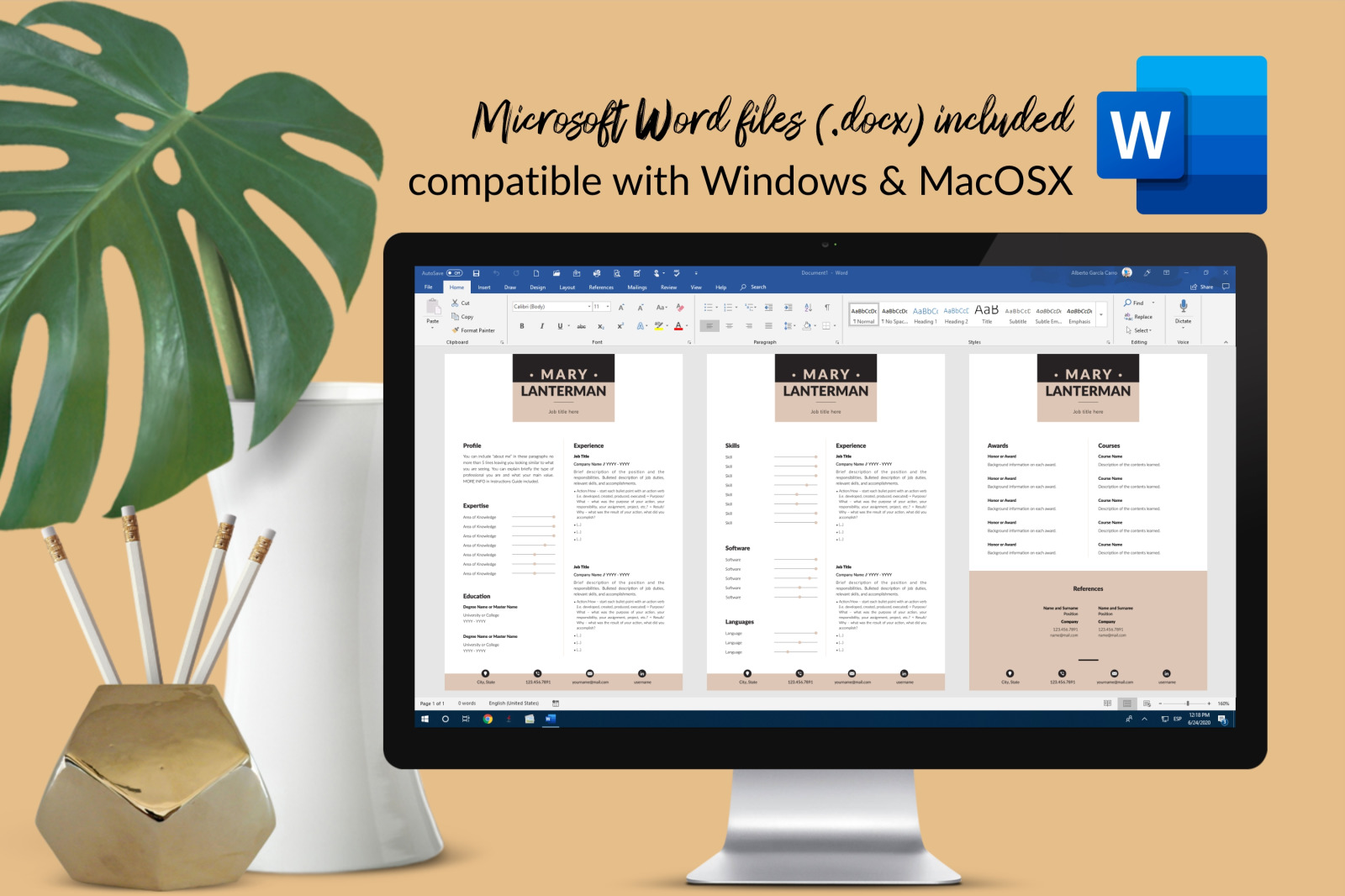 Modern Resume Template for Microsoft Word & Apple Pages // Mary Lanterman CV Design Template Modern Resume Template for Microsoft Word & Apple Pages // Mary Lanterman CV Design Template