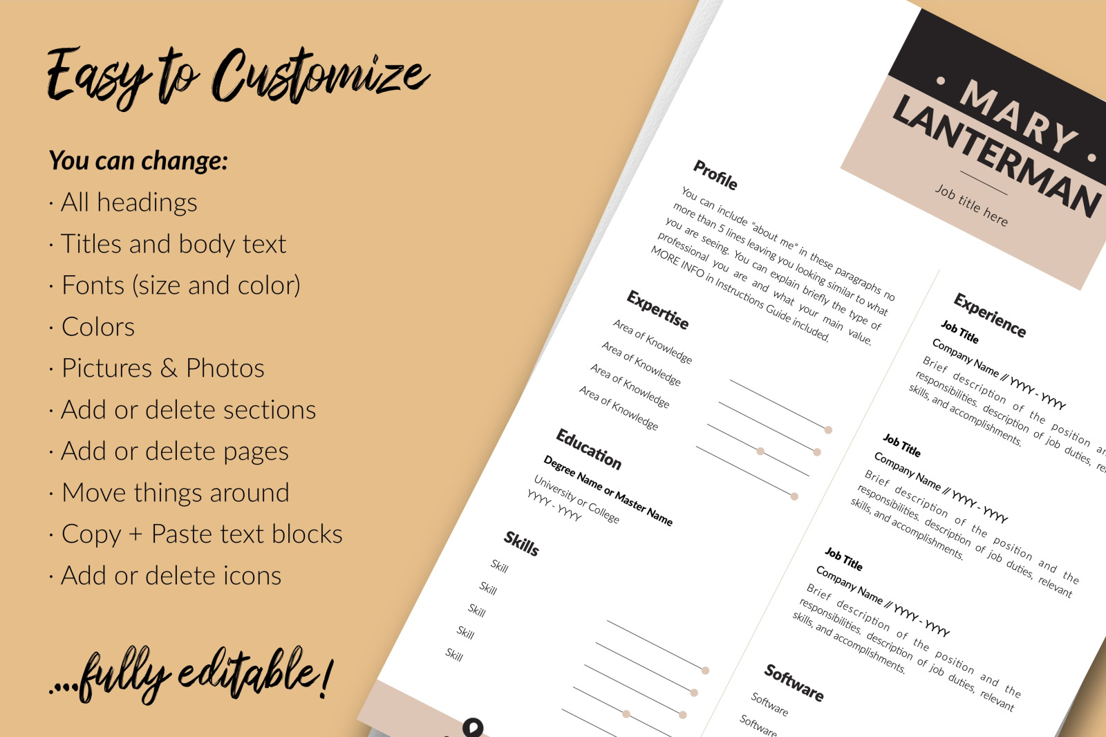 Modern Resume Template for Microsoft Word & Apple Pages // Mary Lanterman CV Design Template Modern Resume Template for Microsoft Word & Apple Pages // Mary Lanterman CV Design Template