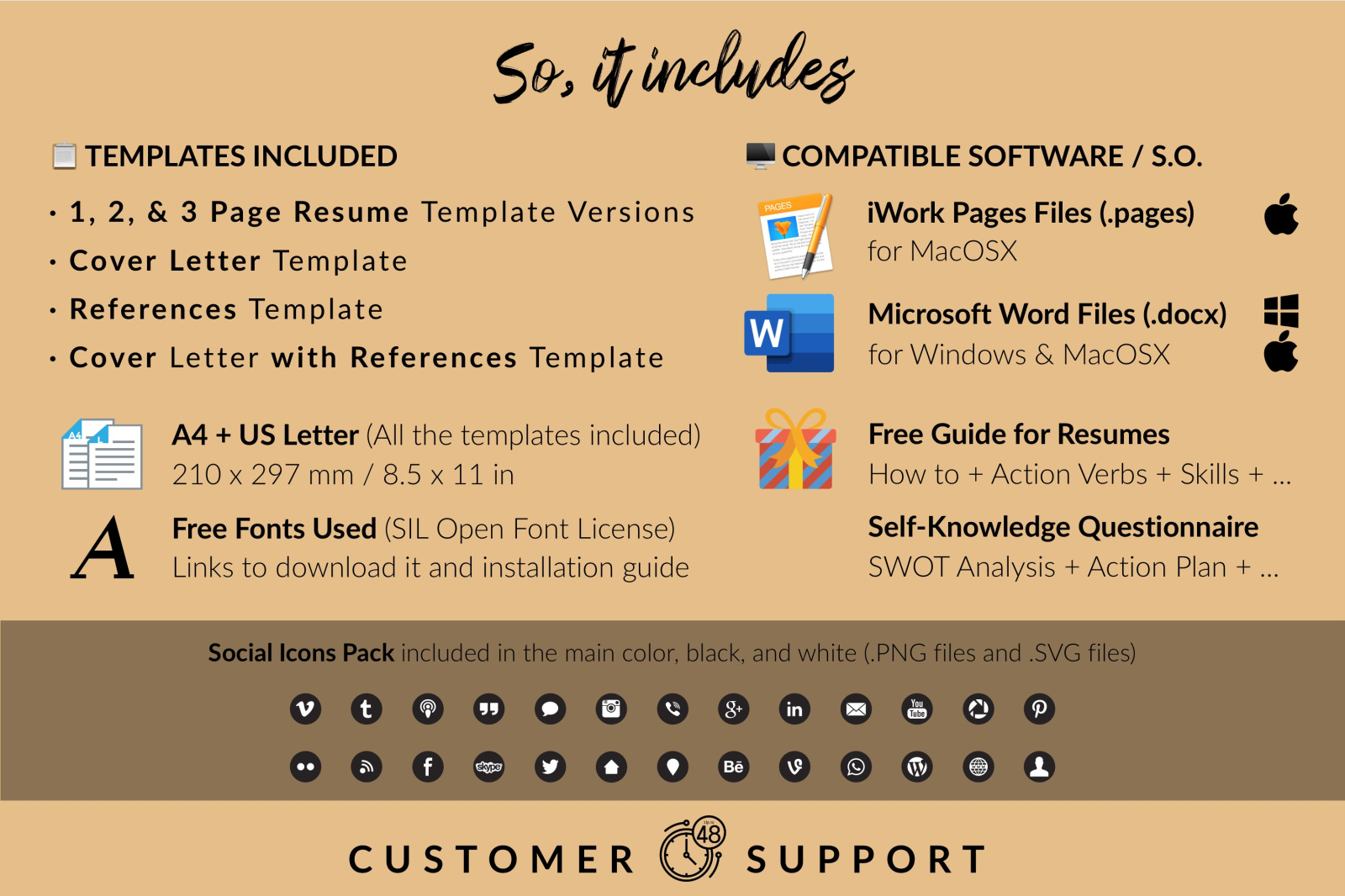 Modern Resume Template for Microsoft Word &amp; Apple Pages // Mary Lanterman CV Design Template