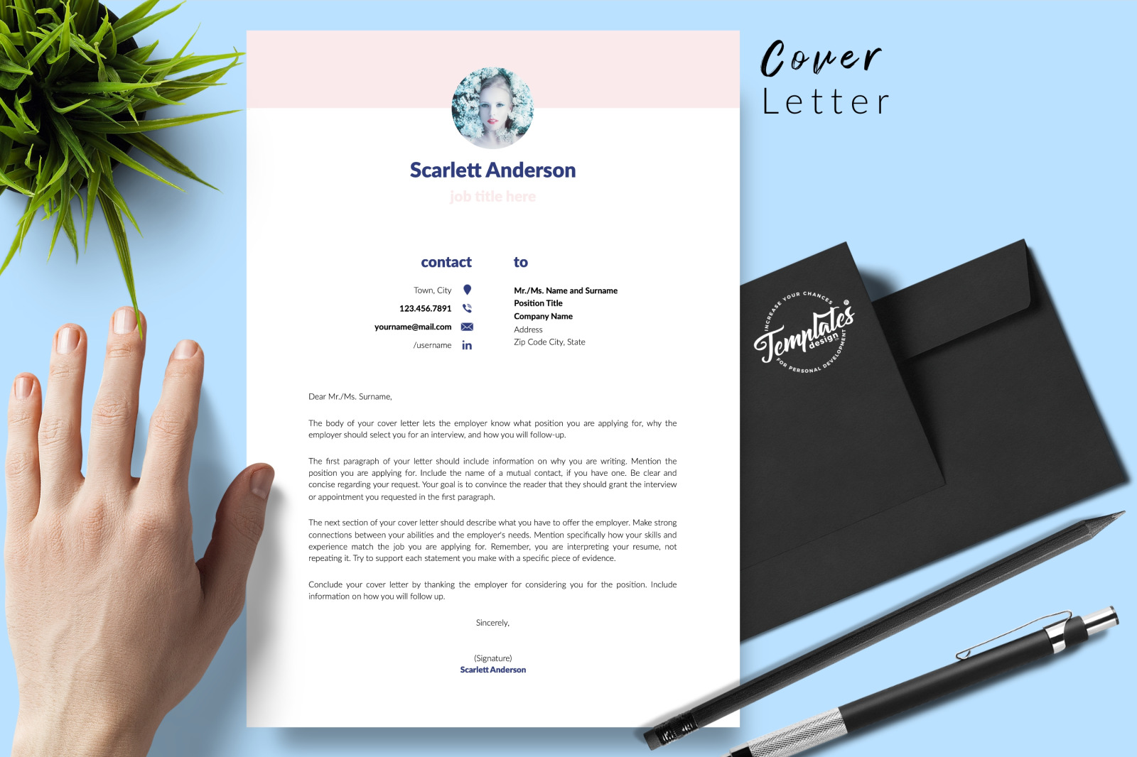 Creative Resume Template for Microsoft Word &amp; Apple Pages // Scarlett Anderson CV Design Template