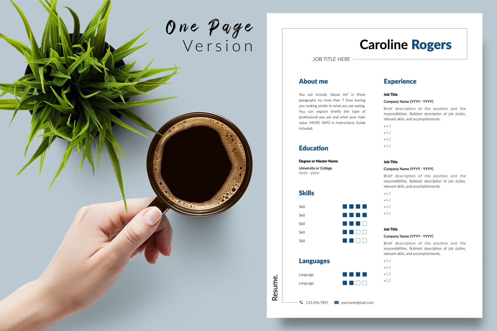 Modern Resume Template for Microsoft Word &amp; Apple Pages // Caroline Rogers CV Design Template