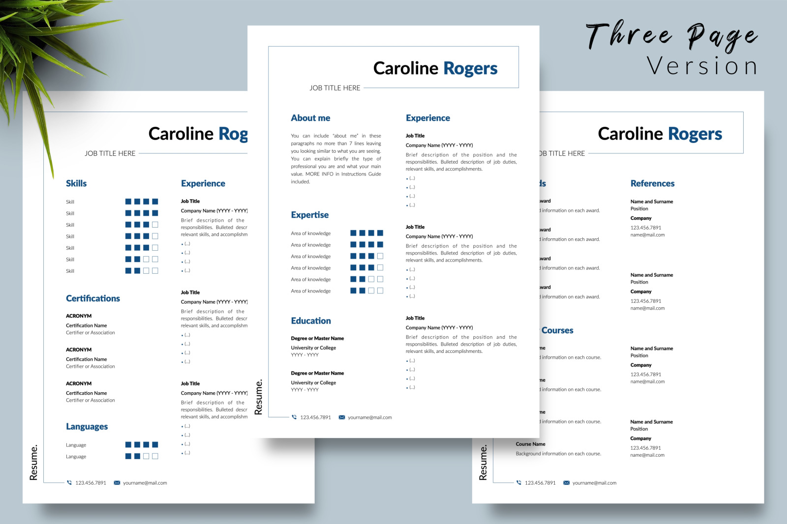 Modern Resume Template for Microsoft Word &amp; Apple Pages // Caroline Rogers CV Design Template