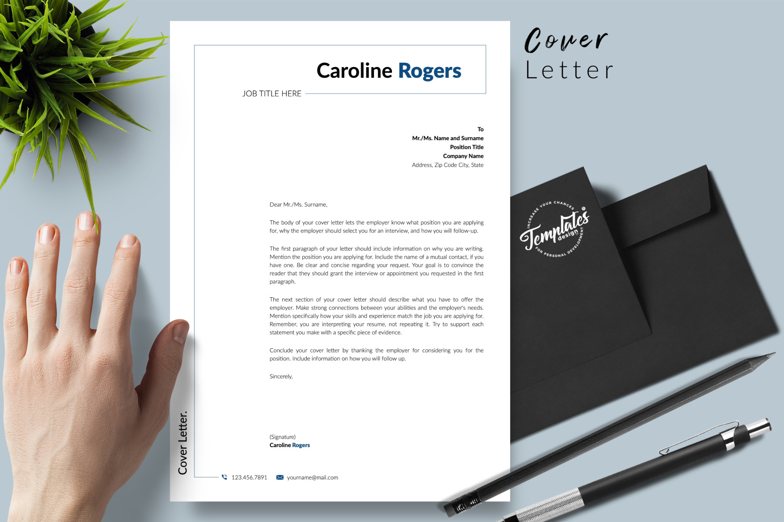 Modern Resume Template for Microsoft Word &amp; Apple Pages // Caroline Rogers CV Design Template