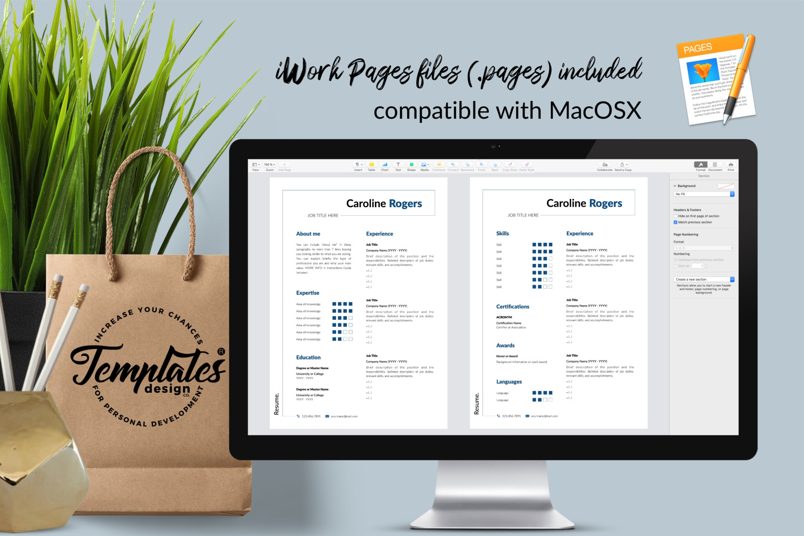 Modern Resume Template for Microsoft Word & Apple Pages // Caroline Rogers CV Design Template Modern Resume Template for Microsoft Word & Apple Pages // Caroline Rogers CV Design Template