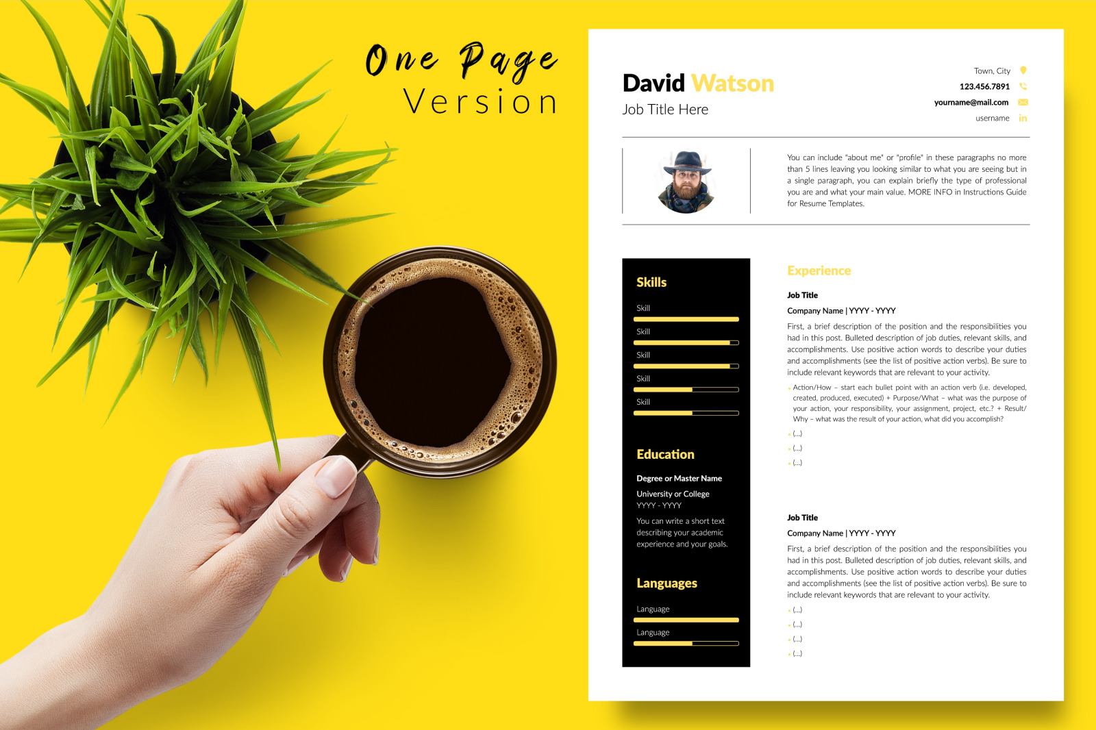 Creative Resume Template for Microsoft Word &amp; Apple Pages // David Watson CV Design Template