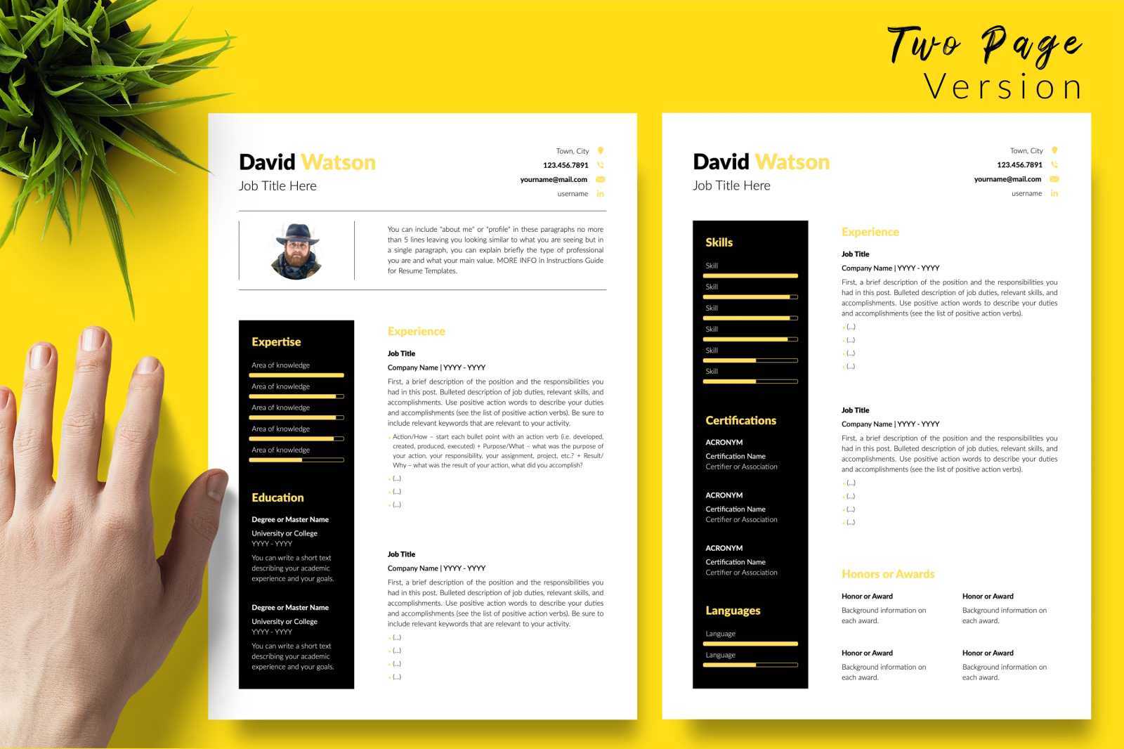 Creative Resume Template for Microsoft Word &amp; Apple Pages // David Watson CV Design Template