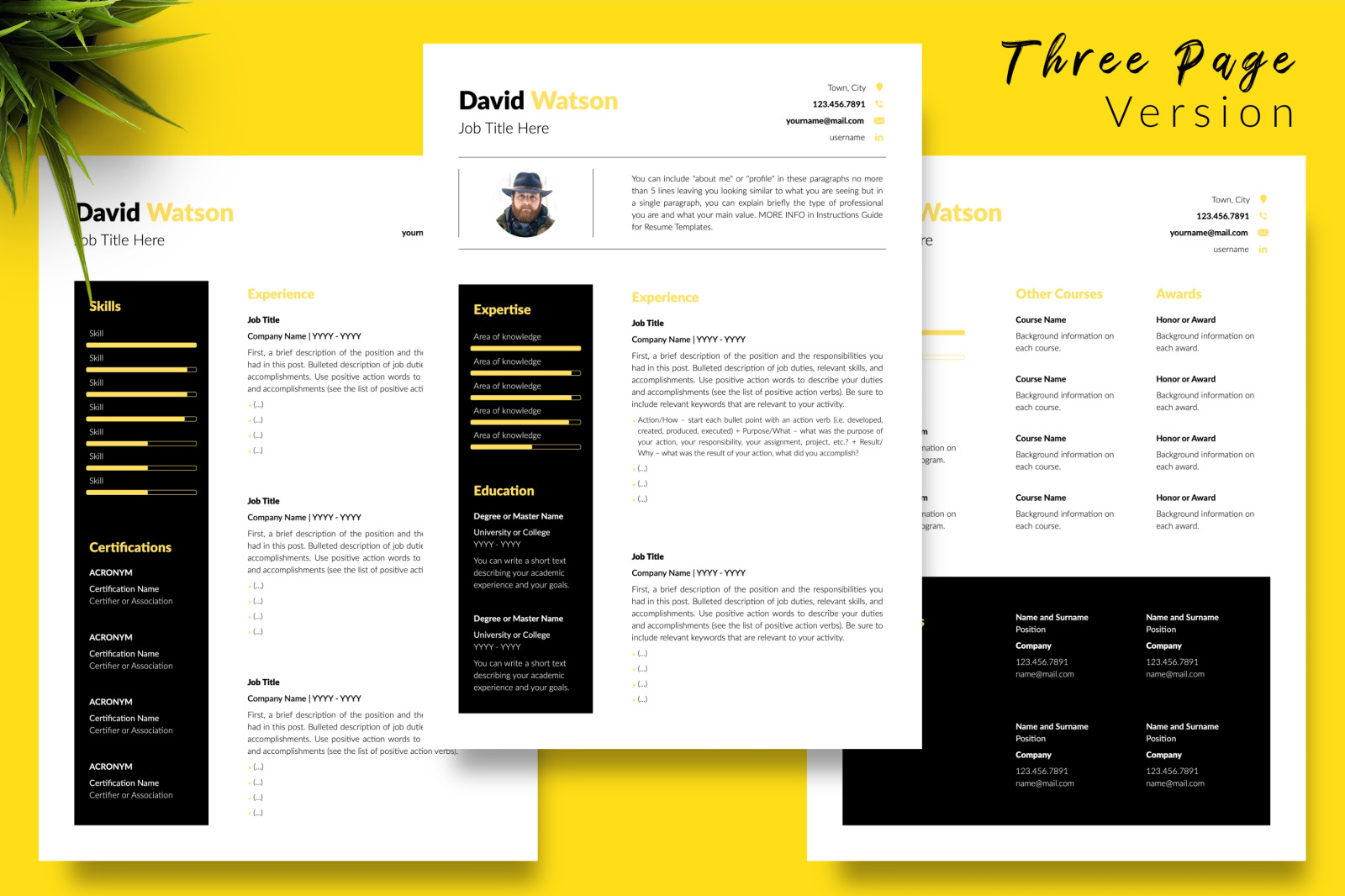 Creative Resume Template for Microsoft Word &amp; Apple Pages // David Watson CV Design Template