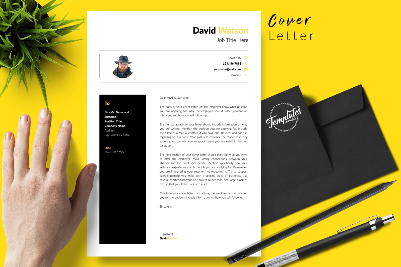 Creative Resume Template for Microsoft Word &amp; Apple Pages // David Watson CV Design Template