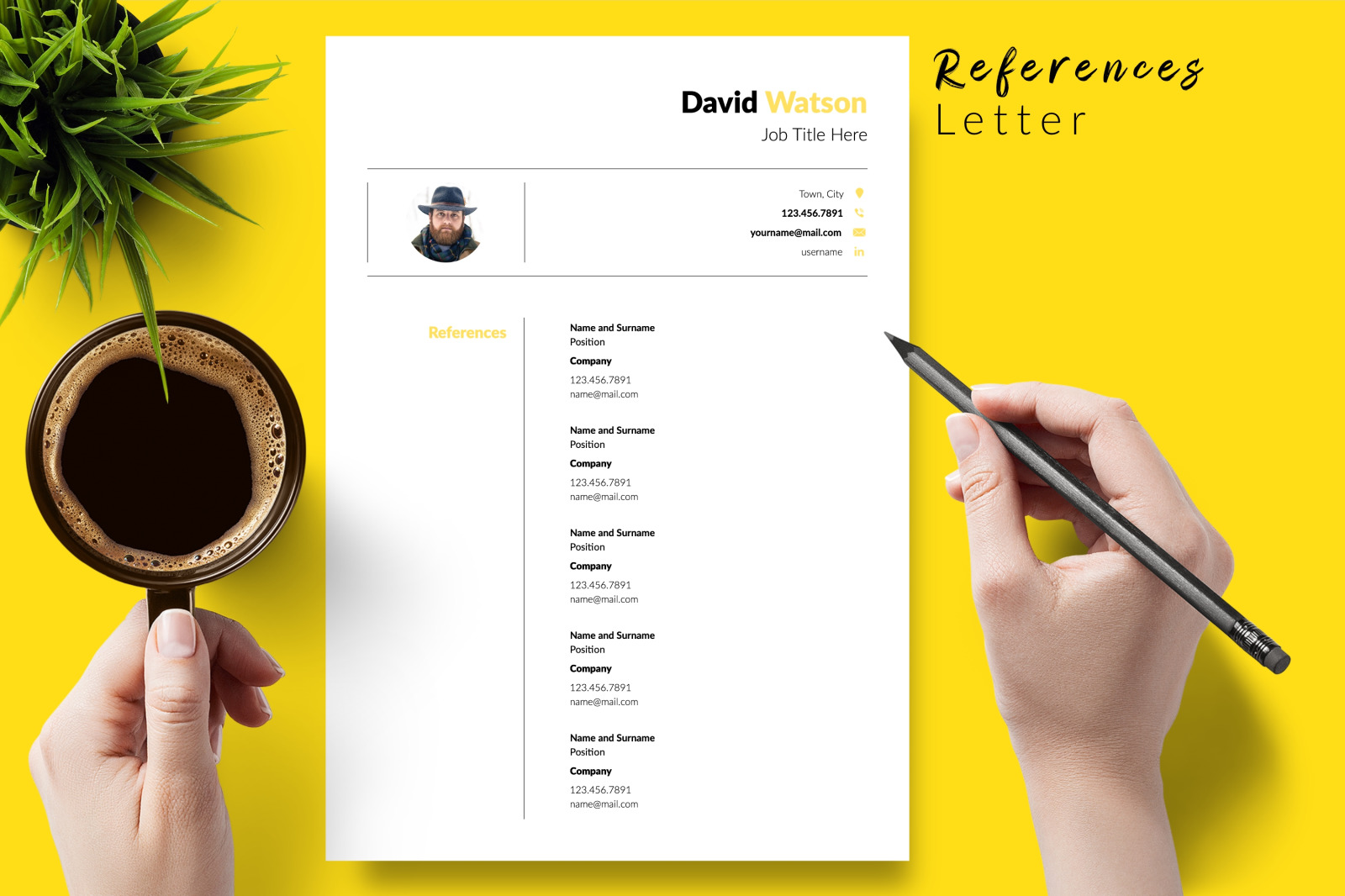 Creative Resume Template for Microsoft Word &amp; Apple Pages // David Watson CV Design Template