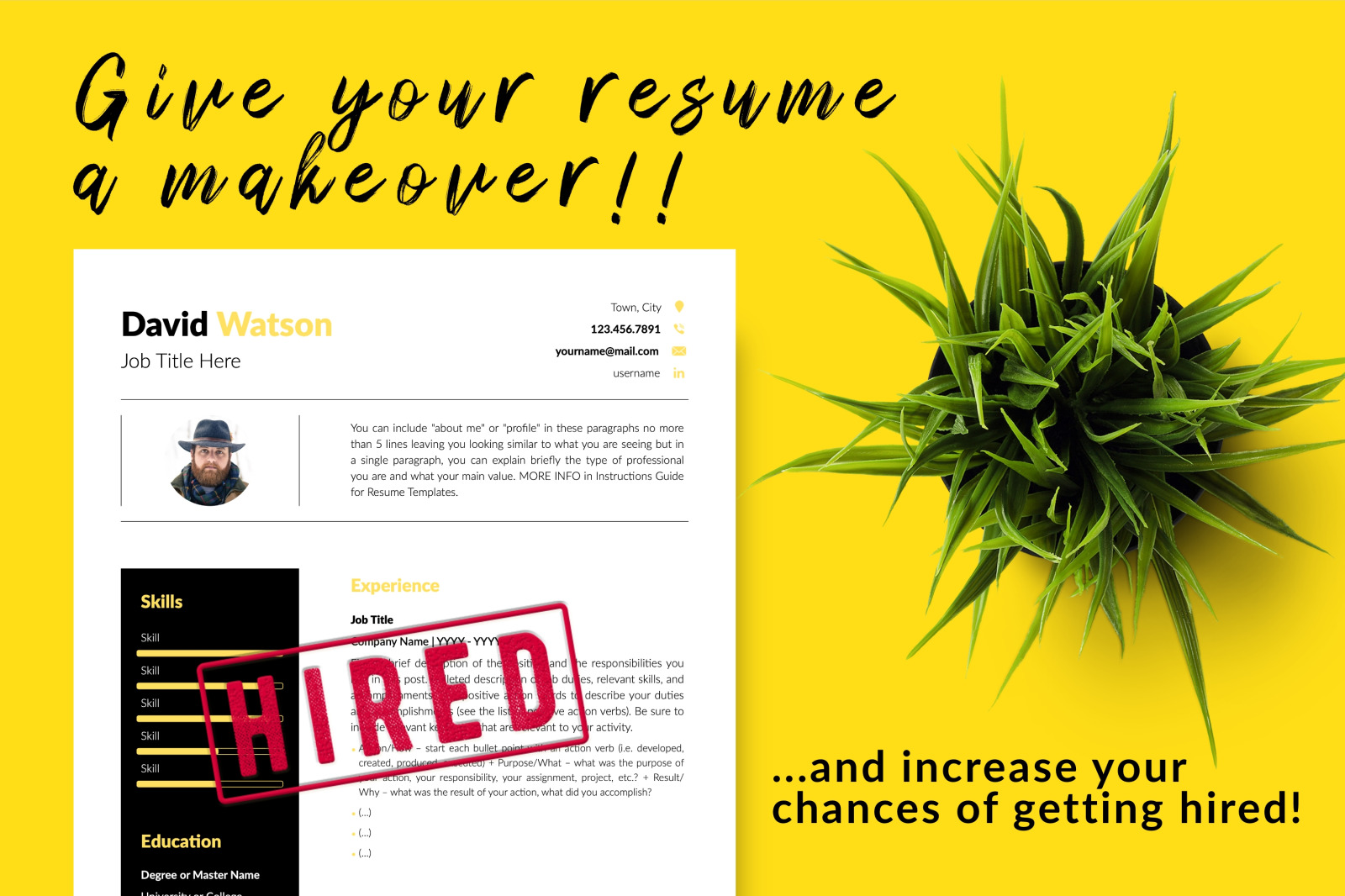 Creative Resume Template for Microsoft Word &amp; Apple Pages // David Watson CV Design Template