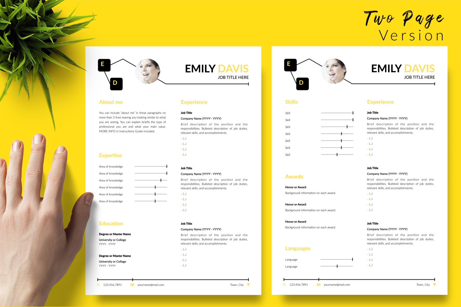 Creative Resume Template for Microsoft Word &amp; Apple Pages // Emily Davis CV Design Template