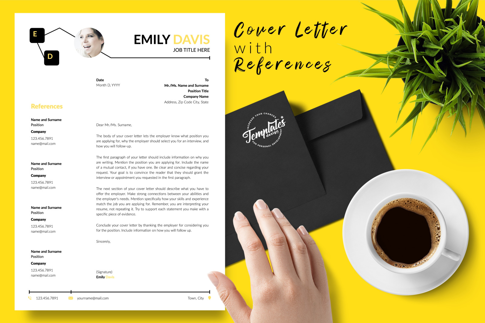 Creative Resume Template for Microsoft Word &amp; Apple Pages // Emily Davis CV Design Template