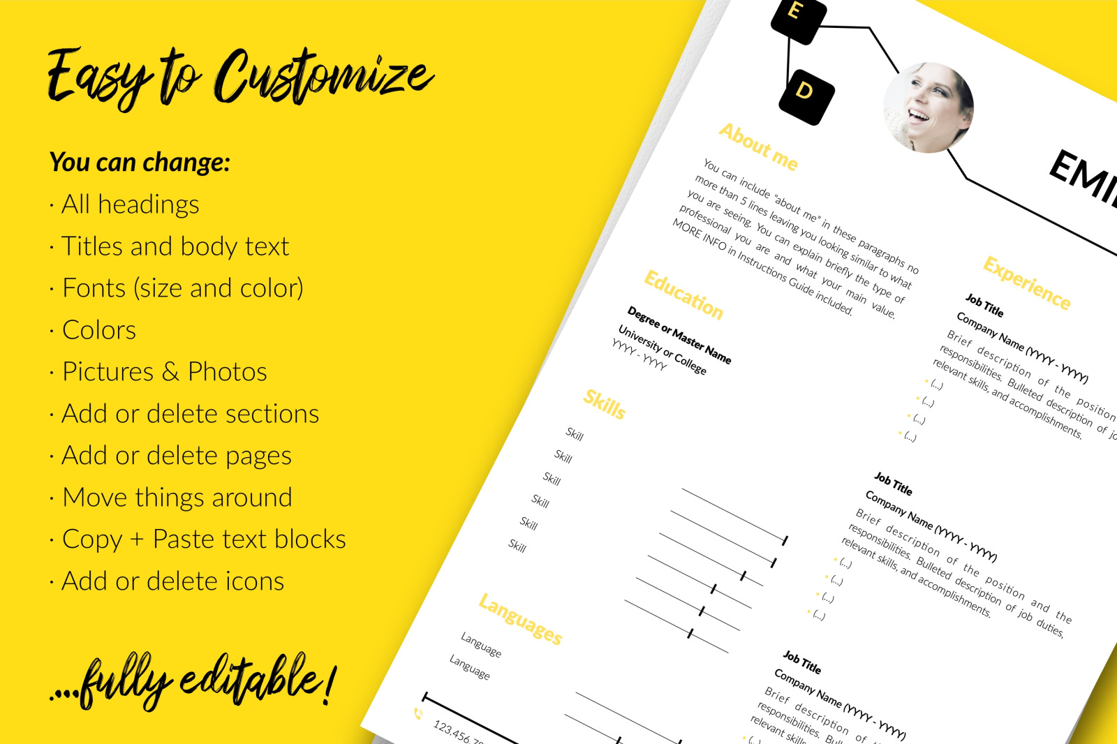 Creative Resume Template for Microsoft Word & Apple Pages // Emily Davis CV Design Template Creative Resume Template for Microsoft Word & Apple Pages // Emily Davis CV Design Template
