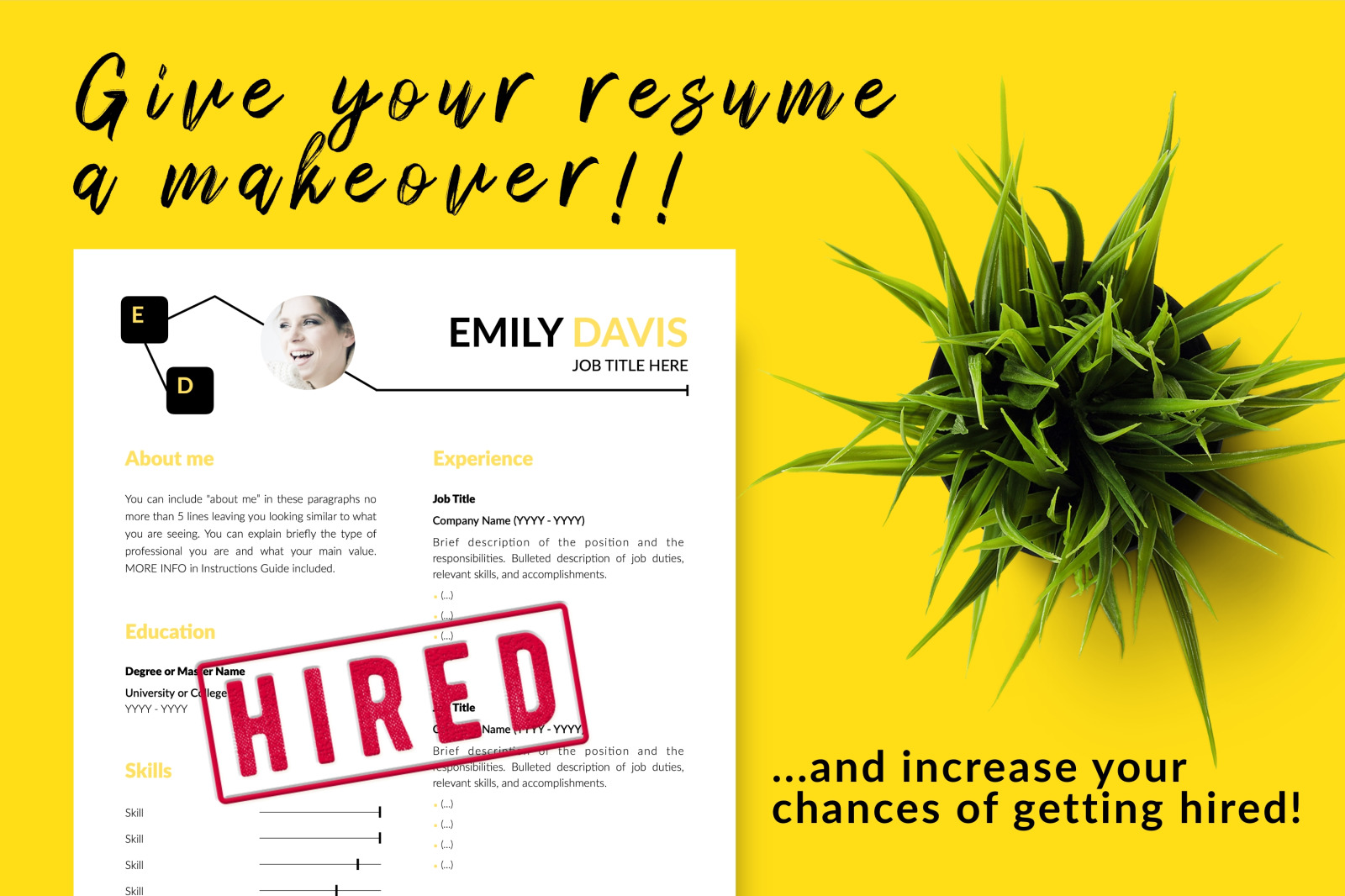 Creative Resume Template for Microsoft Word &amp; Apple Pages // Emily Davis CV Design Template