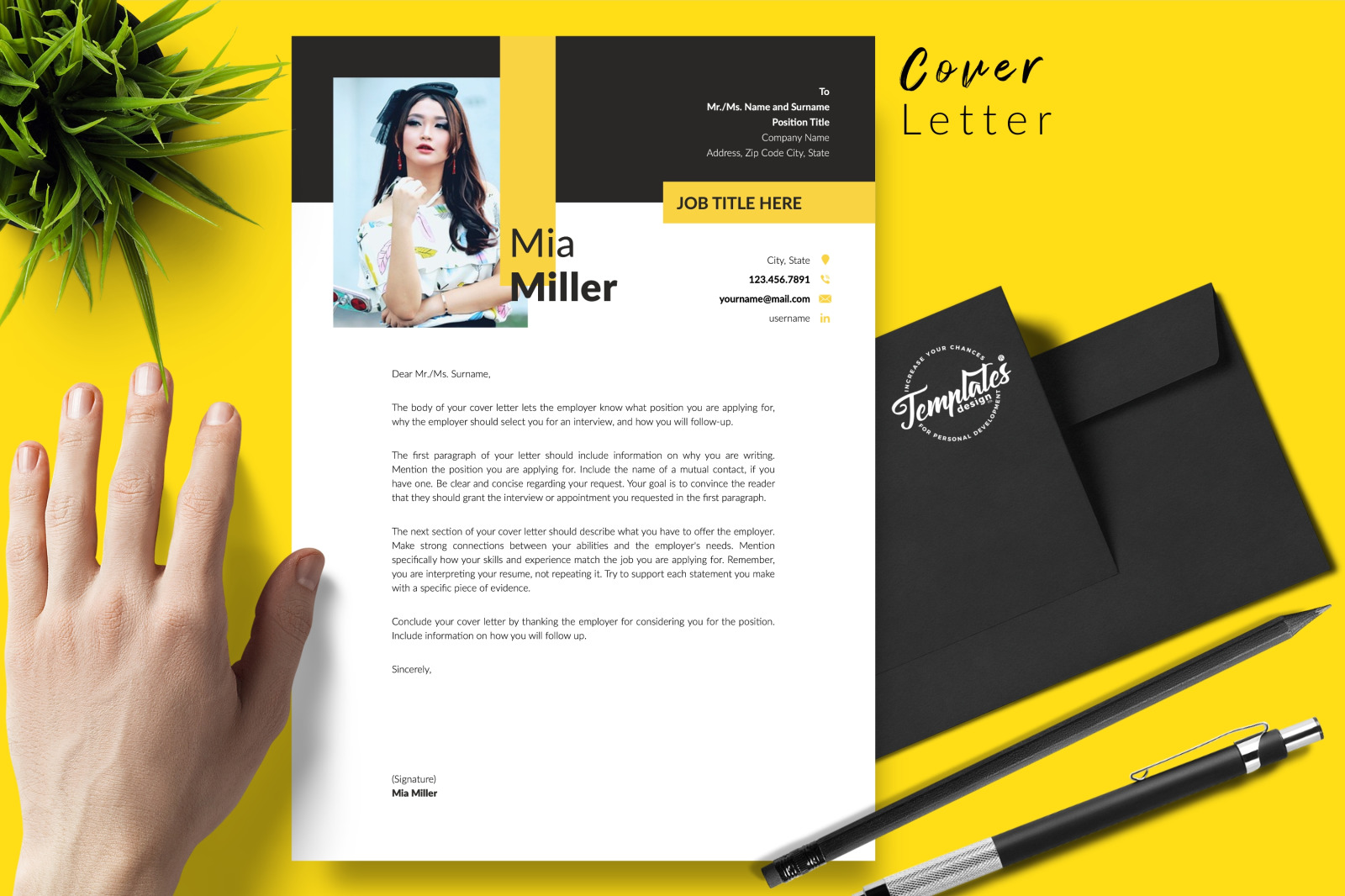 Creative Resume Template for Microsoft Word &amp; Apple Pages // Mia Miller CV Design Template